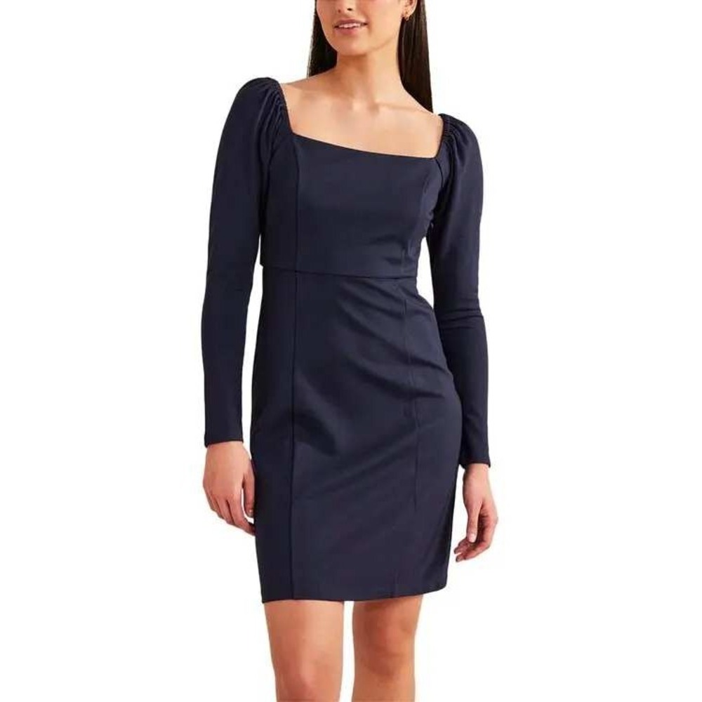 Boden Dress Women‎ Size 4 Navy Blue Square Neck Puff Sleeve Mini Sheath D0451